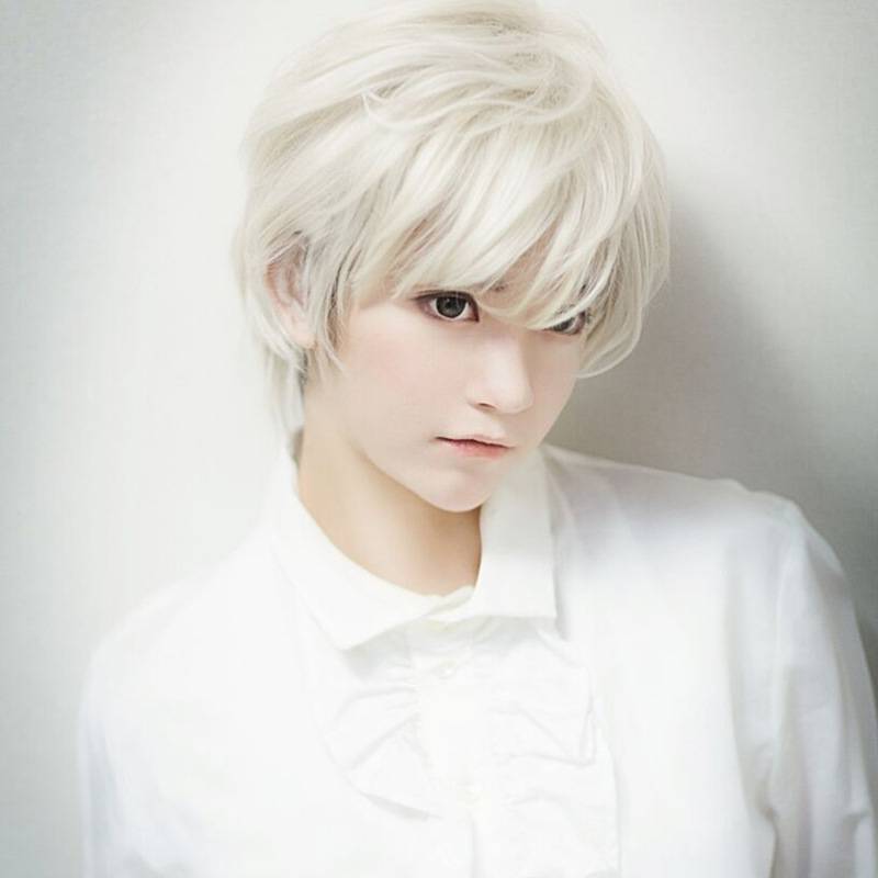 Wig Men's Women Anime COS Cos fake white texture short hair fashion handsome mechanism head.