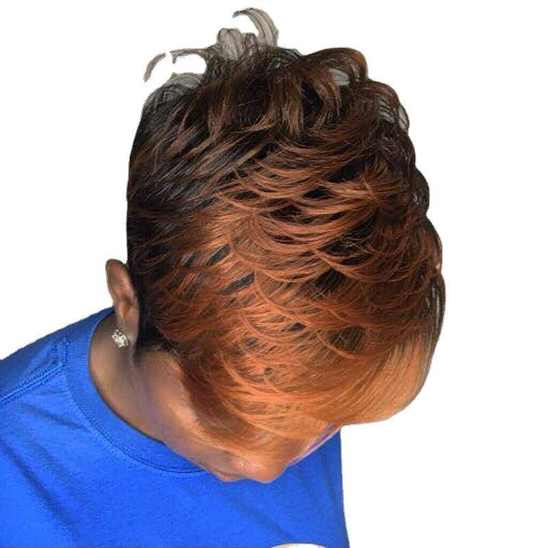 Wig European and American ladies short hair black brown oblique bangs short straight hair fiber hair speed selling genuine genuine wig