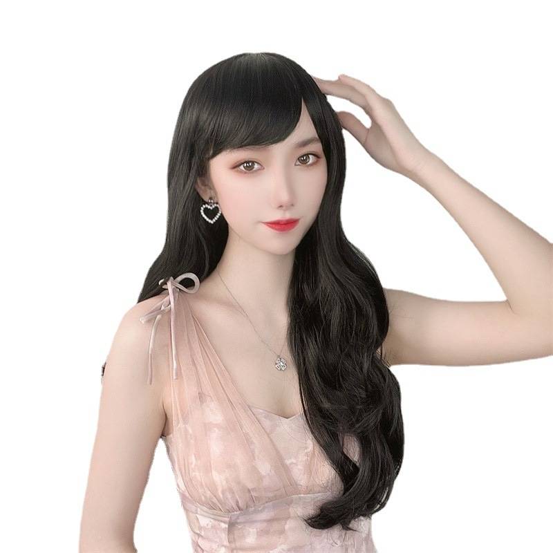 Spot fashion European and American oblique bangs long curly hair women's supply fiber figurine hood