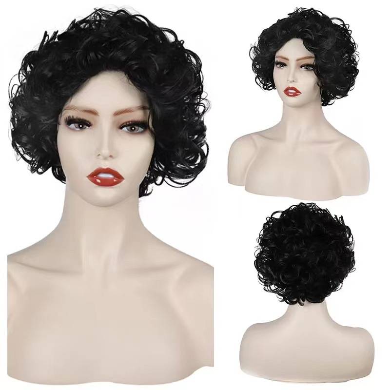 2023 European and American new product wig fiber wig Women's fashion African ladies small curl short head cover