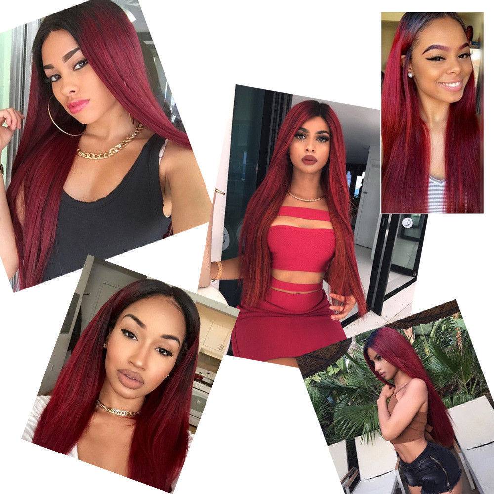 New dyed wig European and American ladies long hair black gradient wine red hair long -hair chemical fibrous hair