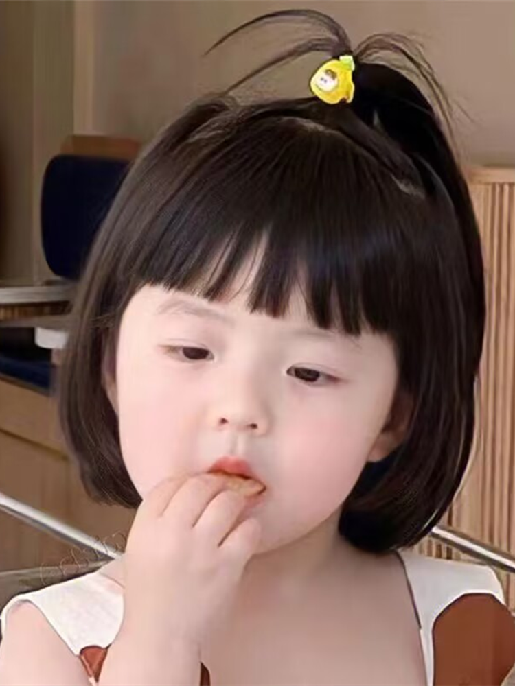 Children's wig girl short hair Bobo head air bangs natural fashion model taking pictures daily photo full set