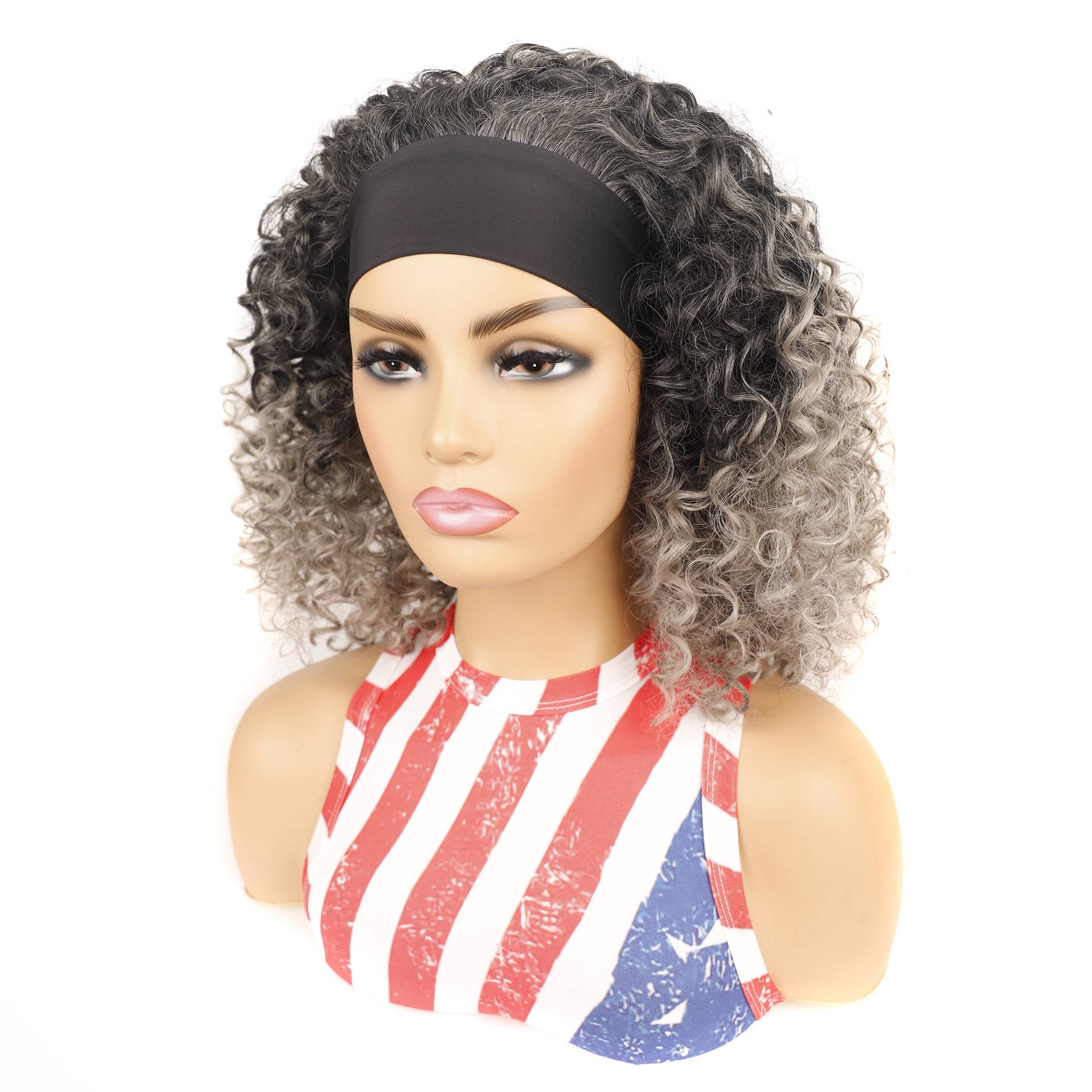 Short wiggle headhole hair band DEEP roll head cover ice silk chemical fiber gradient short wig