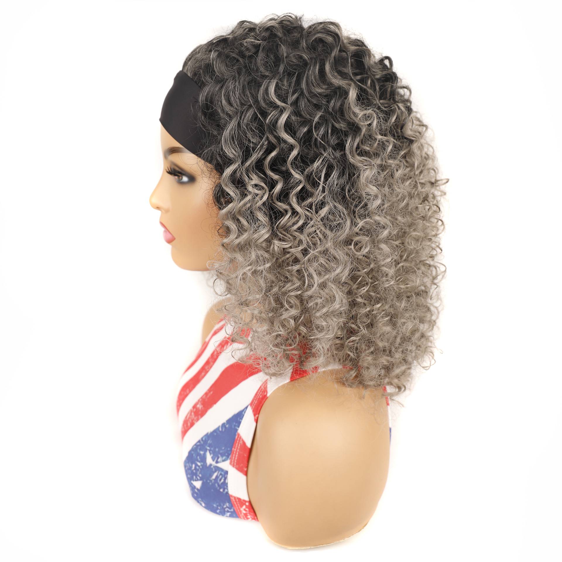Short wiggle headhole hair band DEEP roll head cover ice silk chemical fiber gradient short wig