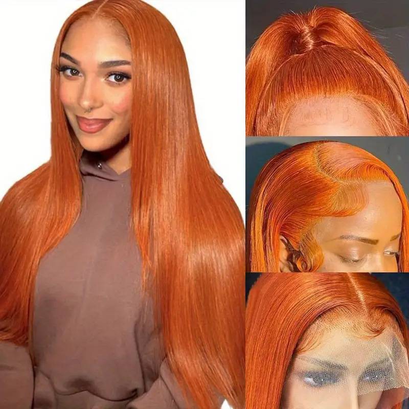 Cross -border European and American fashion wine red long straight hair Amazon -selling front lace straight hair wig