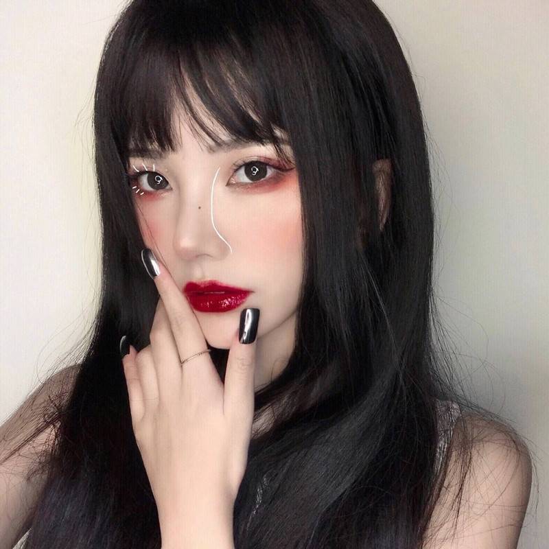 Factory wholesale wig female air bangs black long straight hair simulation scalp is fluffy natural high -temperature silk full head set