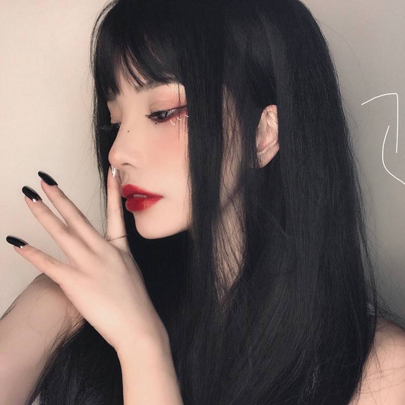 Factory wholesale wig female air bangs black long straight hair simulation scalp is fluffy natural high -temperature silk full head set