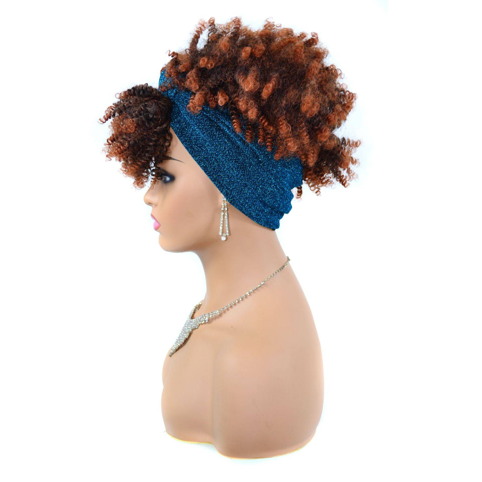 African lady's small roll head cover black and dark brown headscarf wigs of hair cover short screw curl head cover