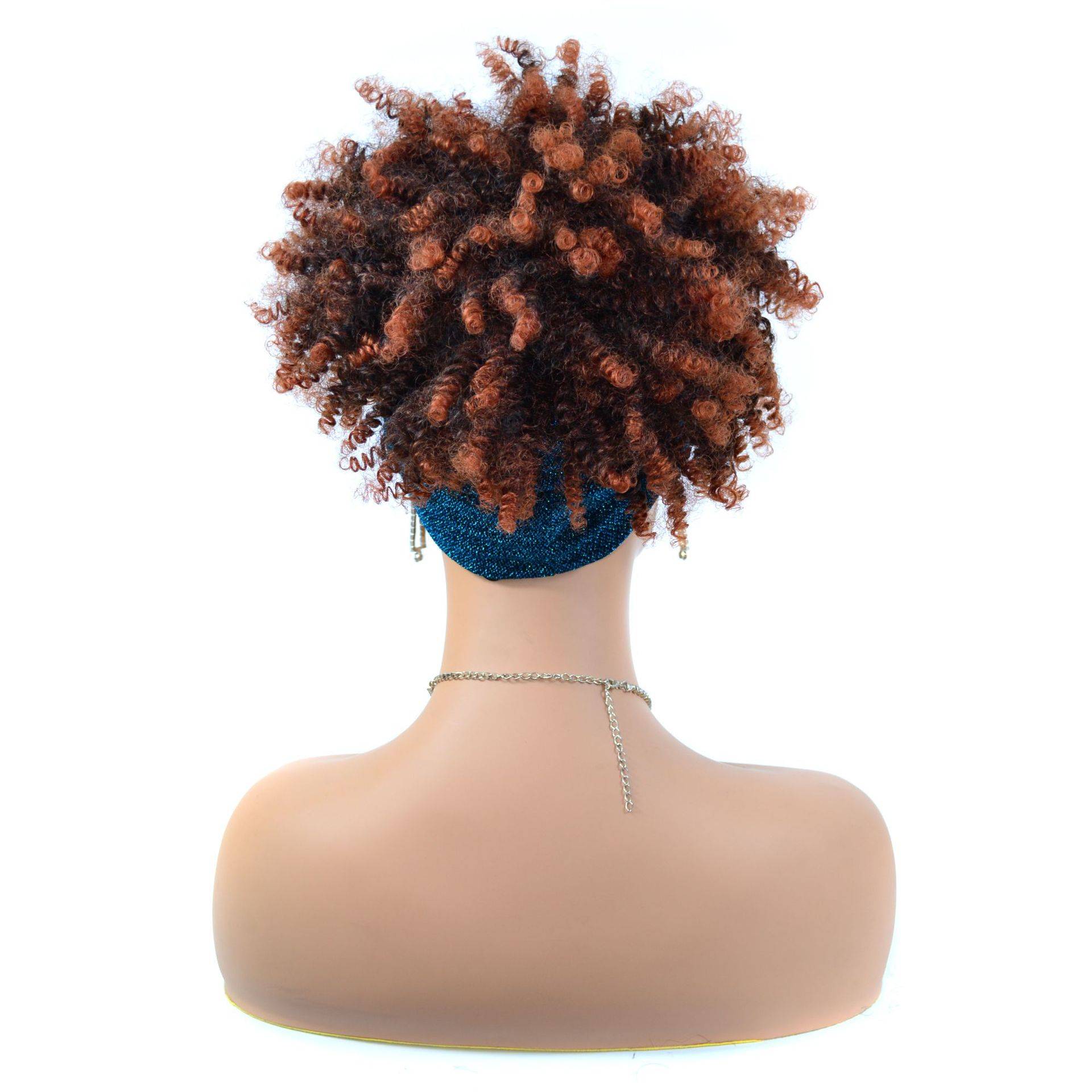 African lady's small roll head cover black and dark brown headscarf wigs of hair cover short screw curl head cover
