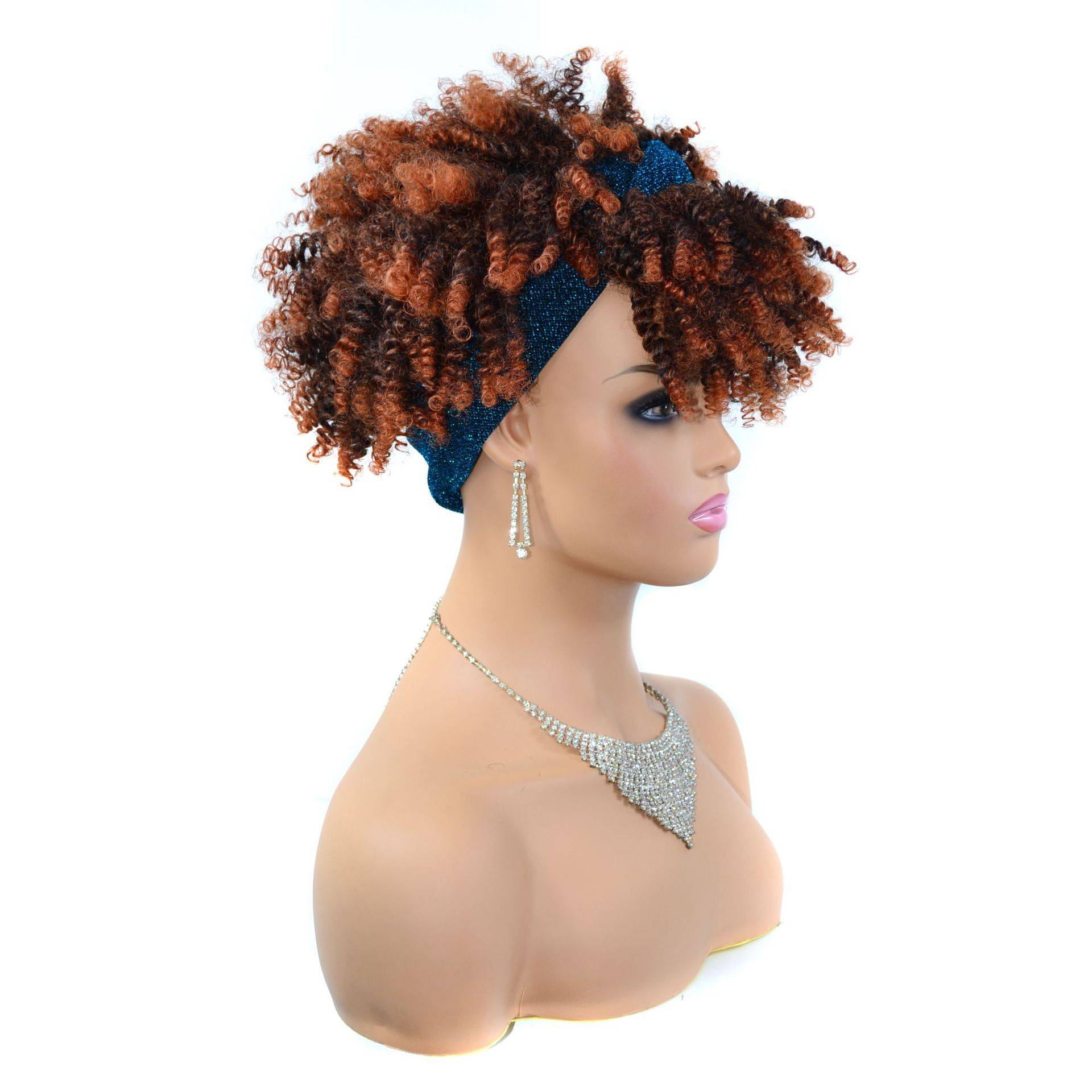 African lady's small roll head cover black and dark brown headscarf wigs of hair cover short screw curl head cover