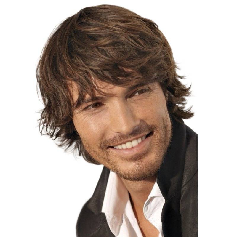 European and American fashion men's short hair with brown wig Florded partial long bangs straight hair