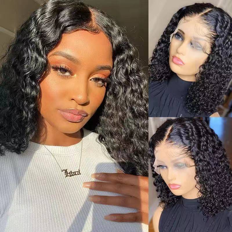 European and American wig women African small roll corn hot fluffy explosive head short curly hair is divided into bangs full header