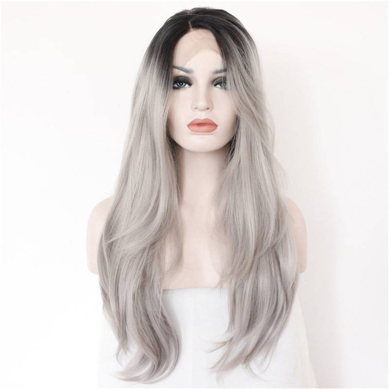 European and American wig ladies black gray sexy long curly curly curly sleeve sleeve wig