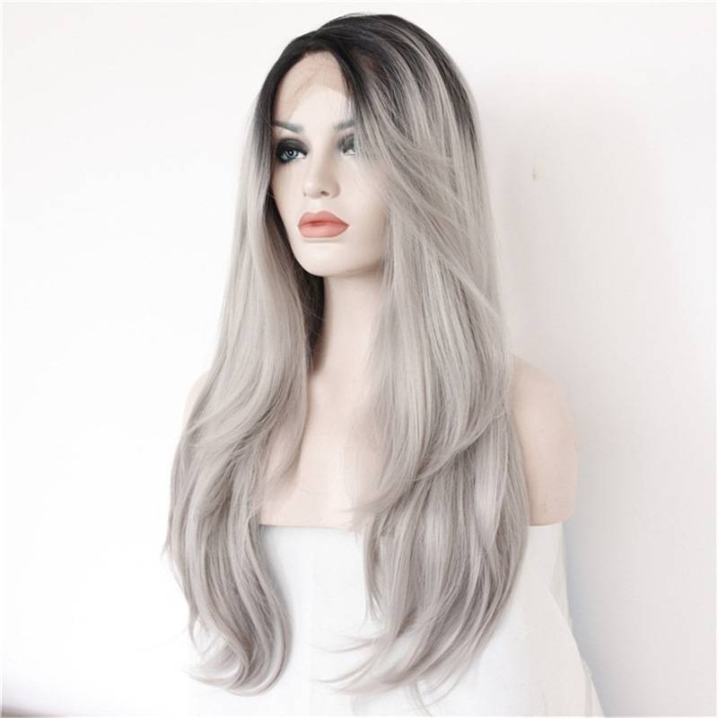European and American wig ladies black gray sexy long curly curly curly sleeve sleeve wig