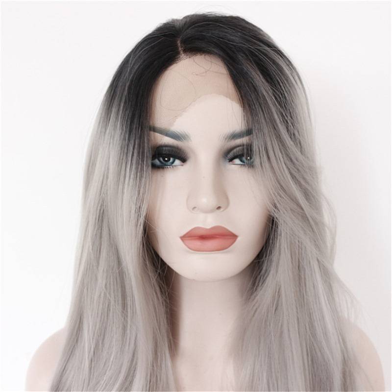 European and American wig ladies black gray sexy long curly curly curly sleeve sleeve wig
