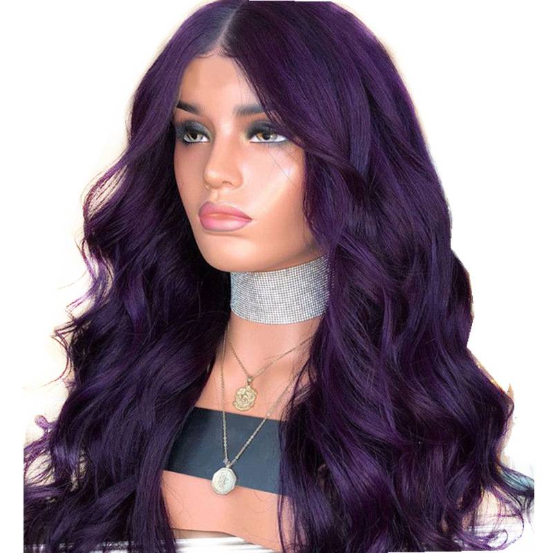 European and American popular wig women trendy purple long curly hair micro -curly large wave fluffy chemical fiber head sets