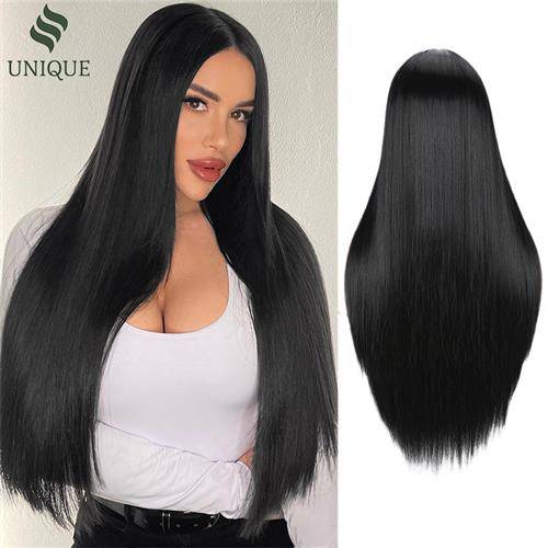 The best -selling models are divided into black long wigs, smooth black long straight elastic pre -lace chemical fiber high -temperature silk wigs