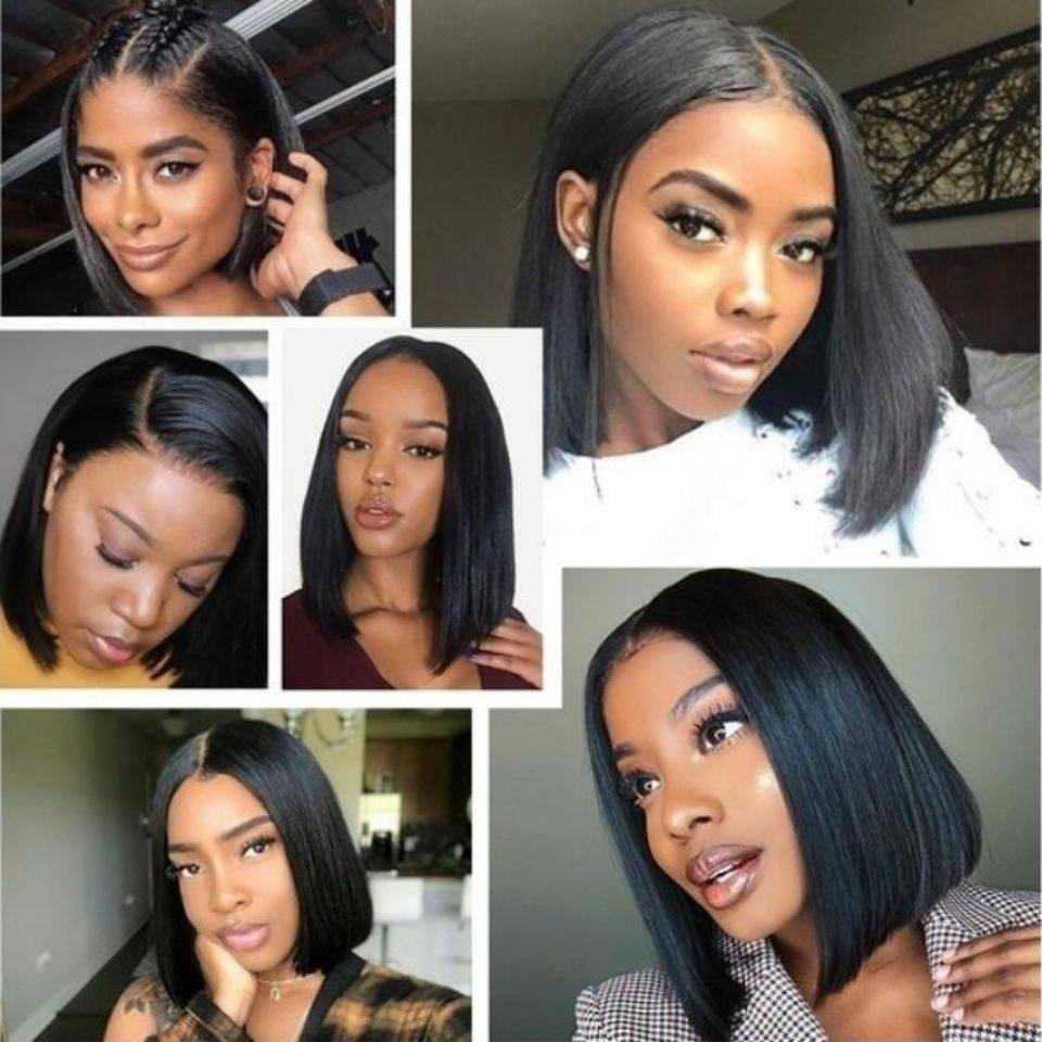 2023 new European and American fashion black long wave BOBO head wigs girl bangs bangs full set