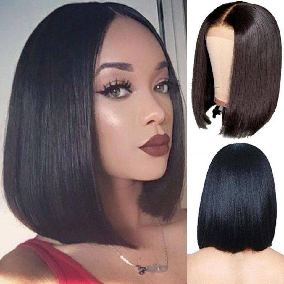 2023 new European and American fashion black long wave BOBO head wigs girl bangs bangs full set