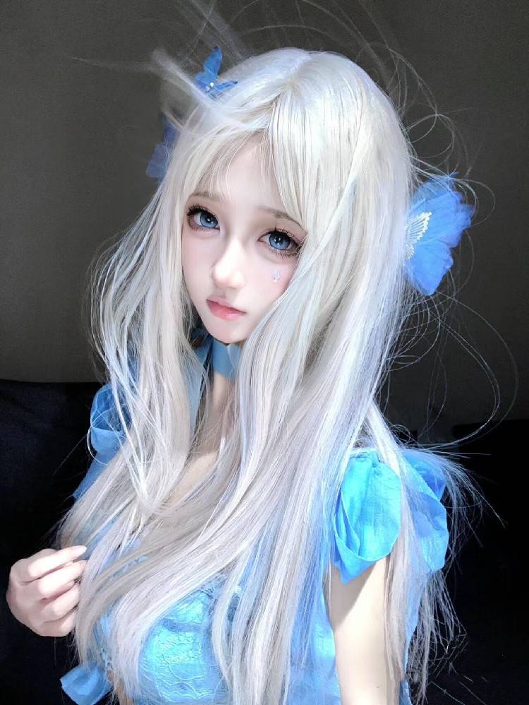 Ancient wind wigs female long hair COS white naphin fox fairy pure white long straight hair fluffy natural air bangs head set