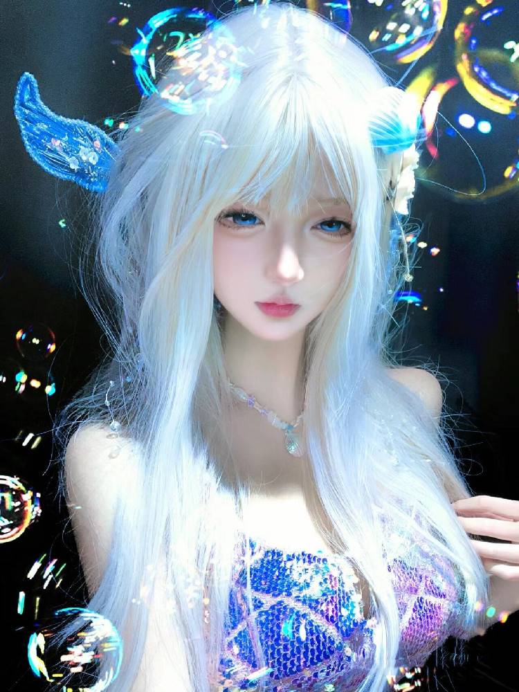 Ancient wind wigs female long hair COS white naphin fox fairy pure white long straight hair fluffy natural air bangs head set