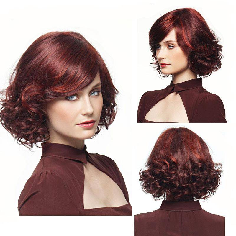 European wine red ladies fashion short curly hair flip -tilled small curly hair wiggle hoods directly operated by manufacturers