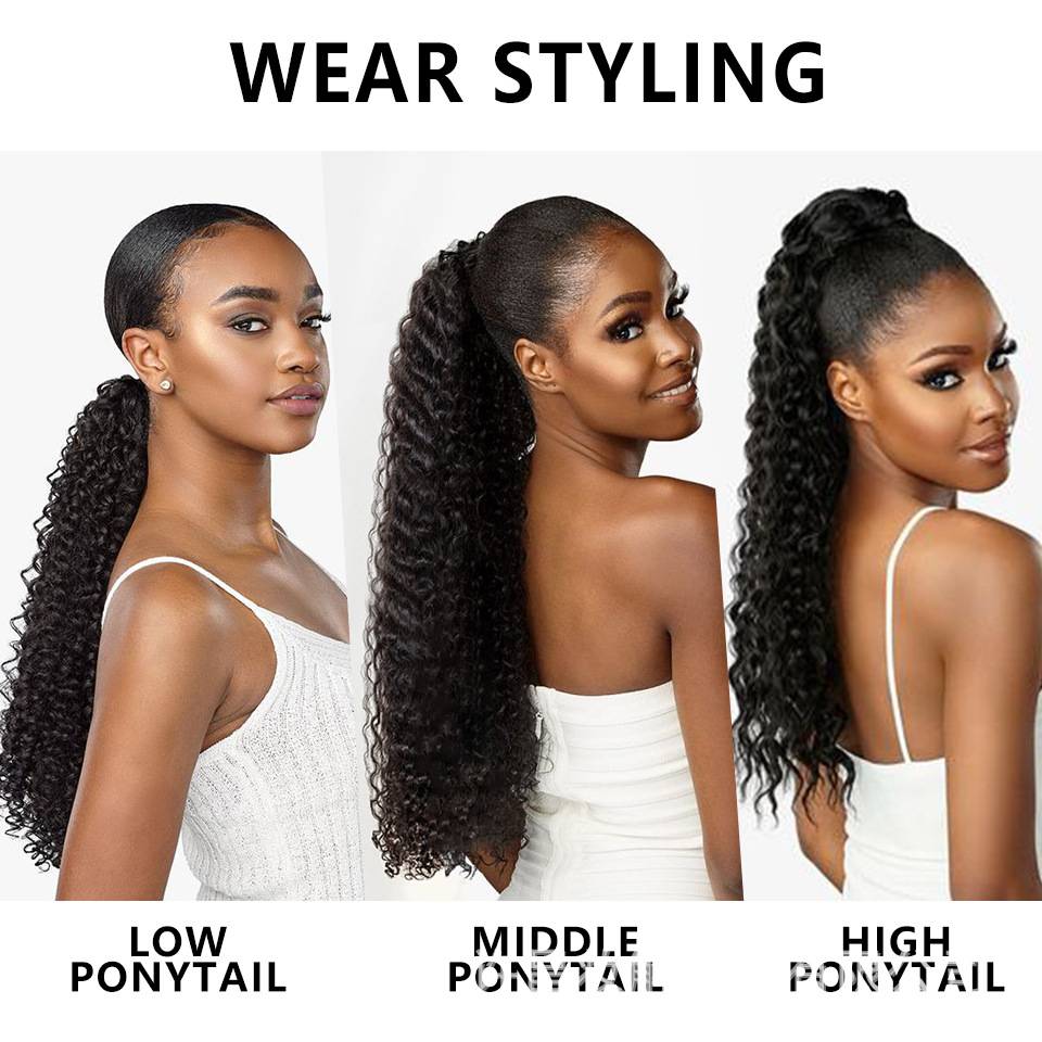 Factory hot models European and American fake female new female drawing rope ponytail puff long curly curly hair high temperature silk small roll