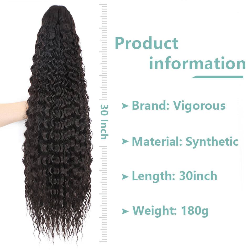 Factory hot models European and American fake female new female drawing rope ponytail puff long curly curly hair high temperature silk small roll