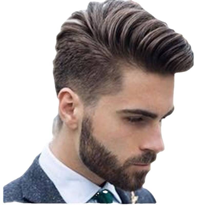 Amazon European and American new men's dark brown high -temperature silk short straight straight hairpiece set manufacturers spot