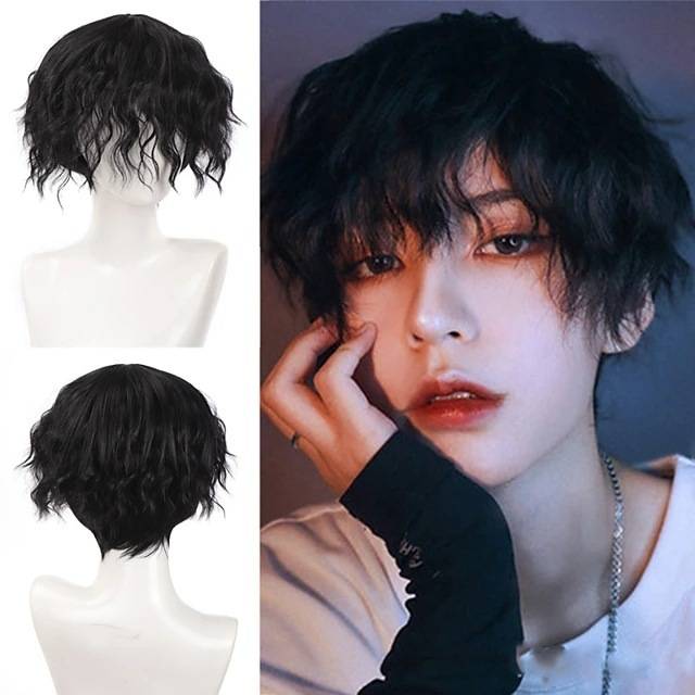 European and American wig Full new COS anime men's fashion black and white double hair short hair slim