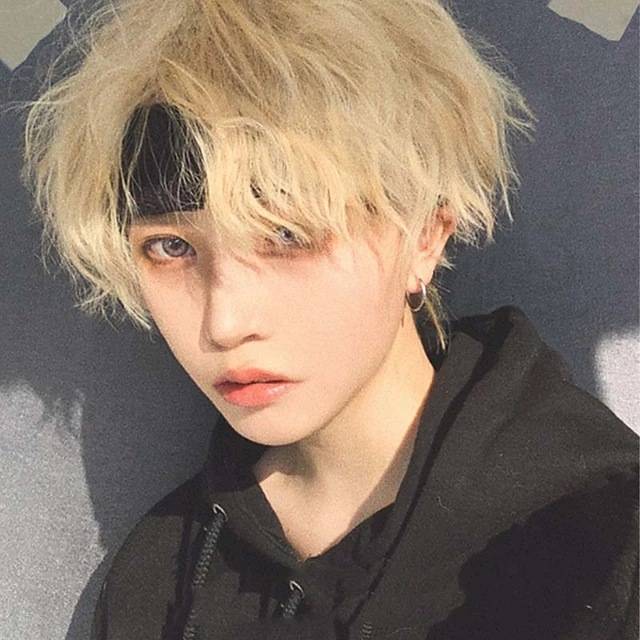 European and American wig Full new COS anime men's fashion black and white double hair short hair slim