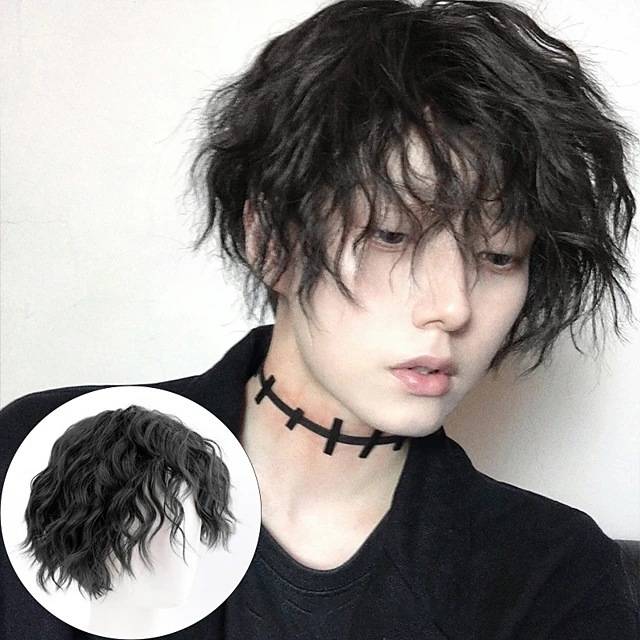 European and American wig Full new COS anime men's fashion black and white double hair short hair slim