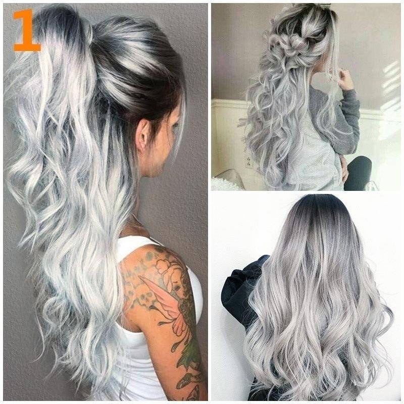 Amazon's new big wave wig female long curly hair black gray gradient color chemical slender hair female manufacturer spot customization