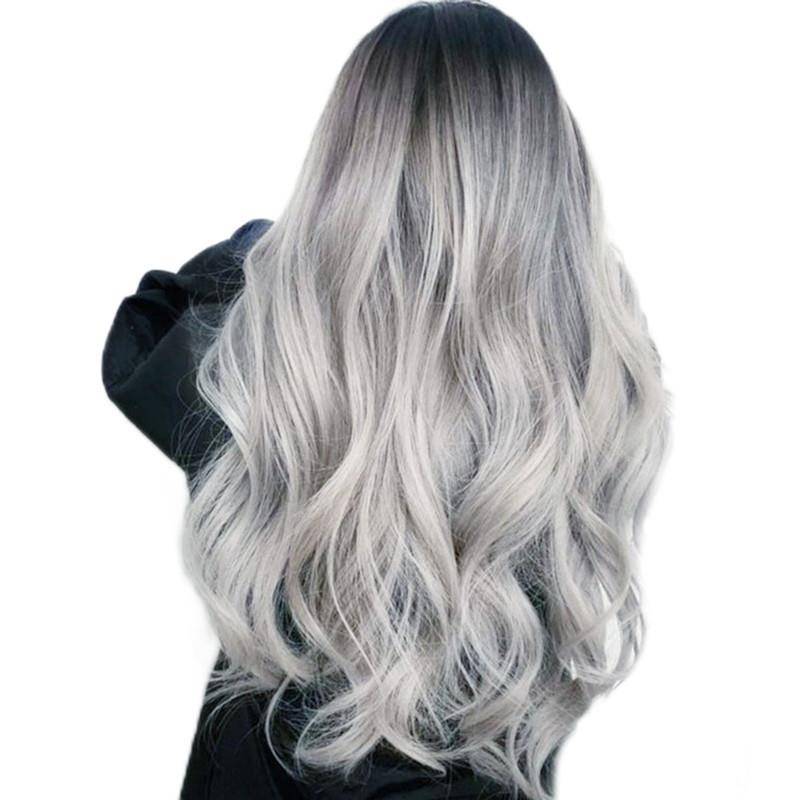 Amazon's new big wave wig female long curly hair black gray gradient color chemical slender hair female manufacturer spot customization