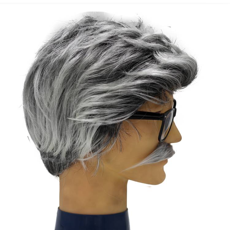 Grandpa wig Men's middle -aged headset dad short curly hair flower white fake hair father stage performance props