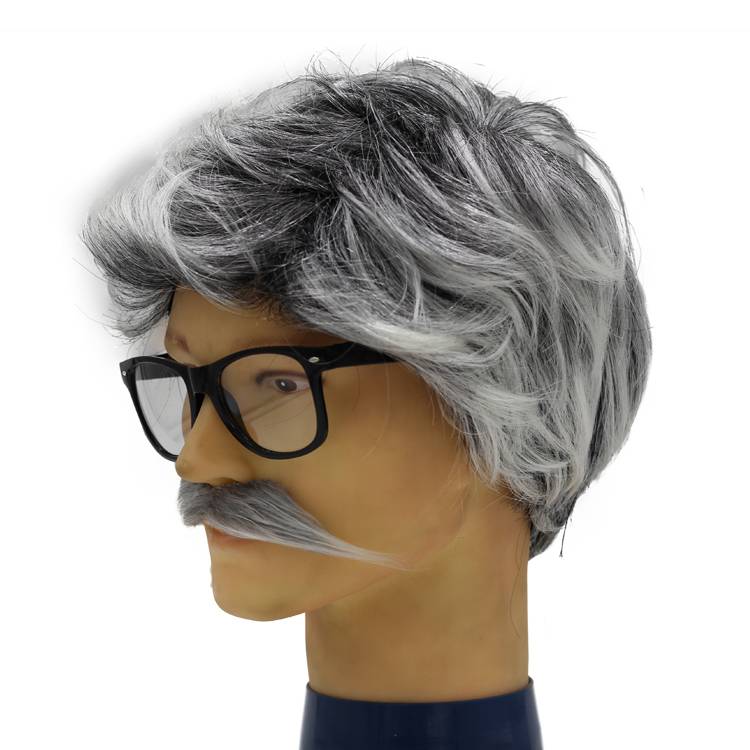 Grandpa wig Men's middle -aged headset dad short curly hair flower white fake hair father stage performance props