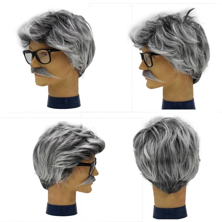 Grandpa wig Men's middle -aged headset dad short curly hair flower white fake hair father stage performance props