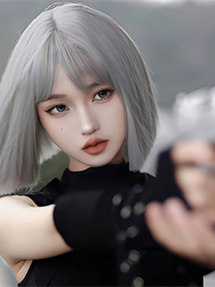 Ferry female short hair Bobo head natural simulation fashion sweet autumn winter cos Qi bangs Grandma gray full -headed