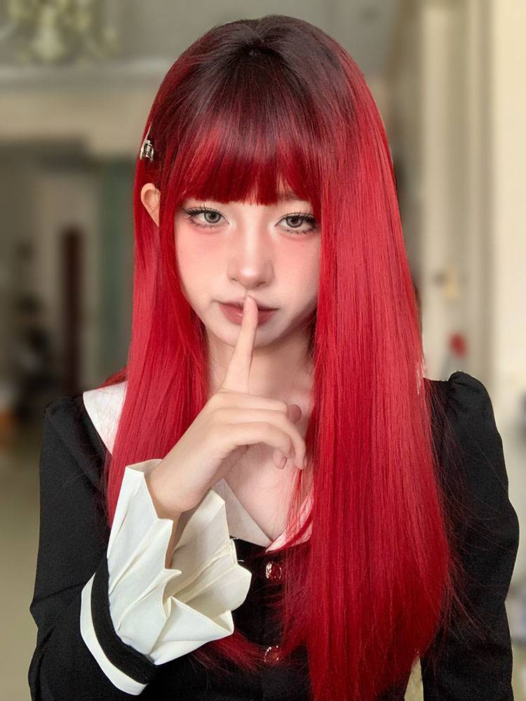 Crimson Moon Night · Chili Pepper Wigs Dyed Dyeing Red Straight Natural Gothic Snapena Daily Full Full Host