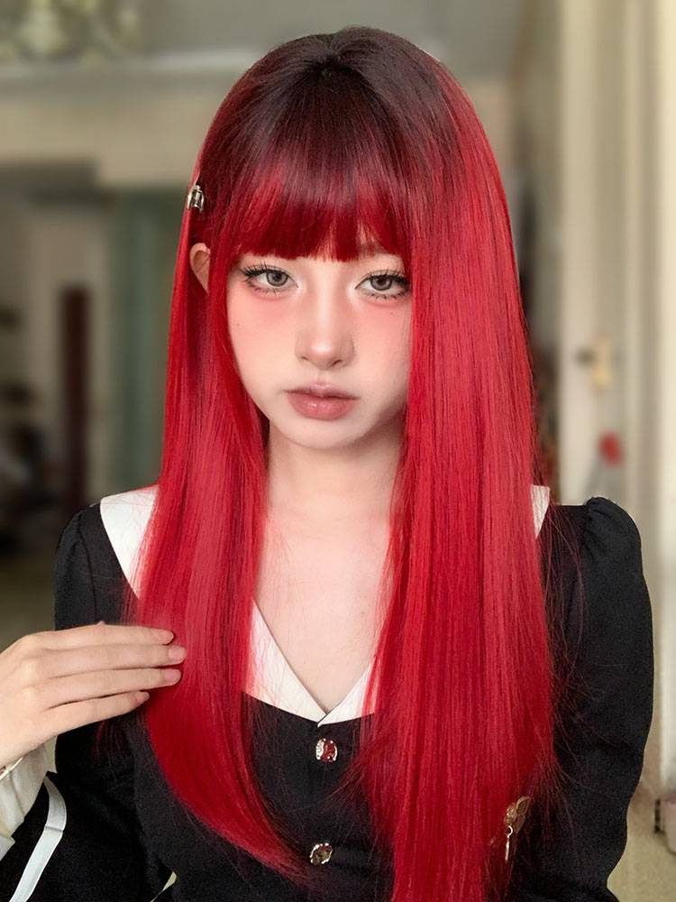 Crimson Moon Night · Chili Pepper Wigs Dyed Dyeing Red Straight Natural Gothic Snapena Daily Full Full Host