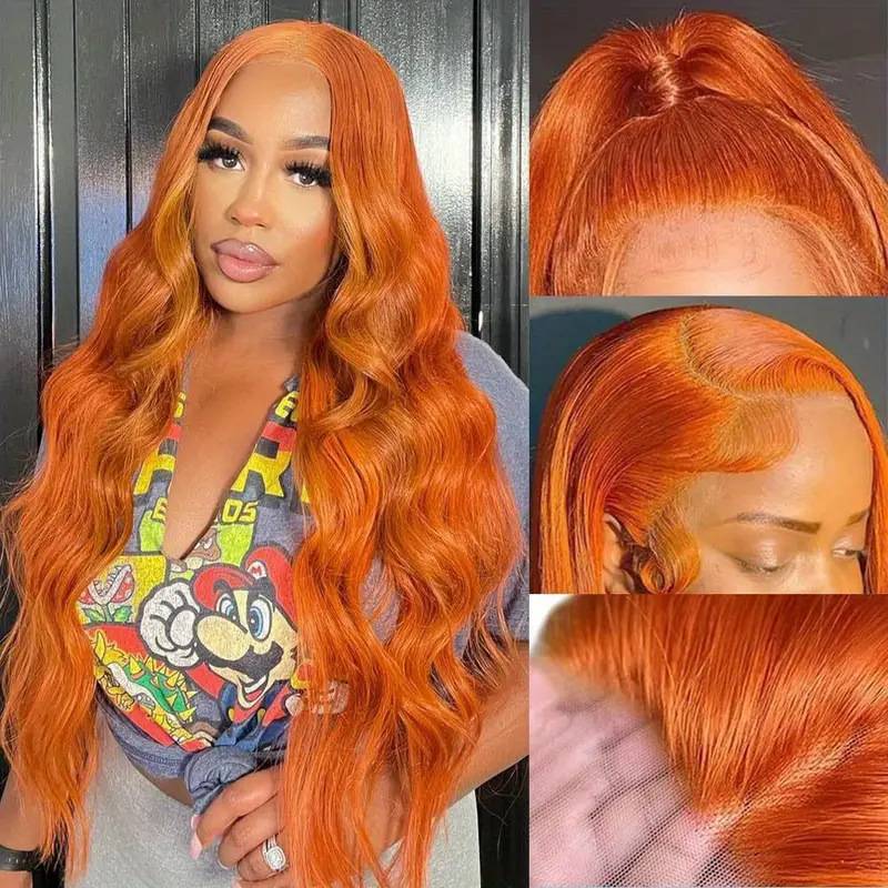 European and American women's fashion orange cross -border hot sale before lace big wave wig full set one piece