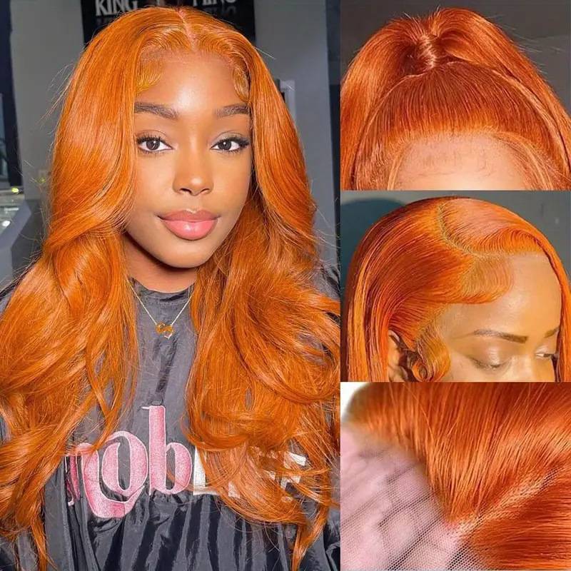 European and American women's fashion orange cross -border hot sale before lace big wave wig full set one piece