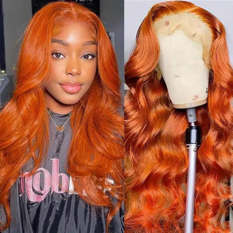 European and American women's fashion orange cross -border hot sale before lace big wave wig full set one piece