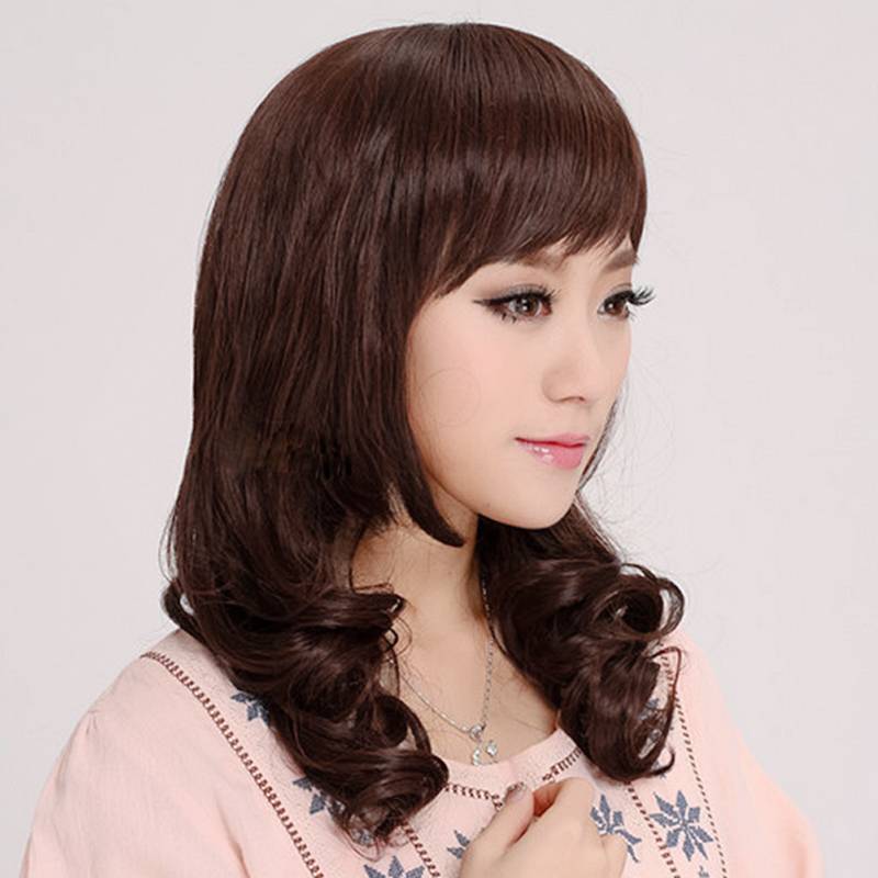 Wig female long curly hair full -headed full -hood middle -aged lady medium long fashion wig