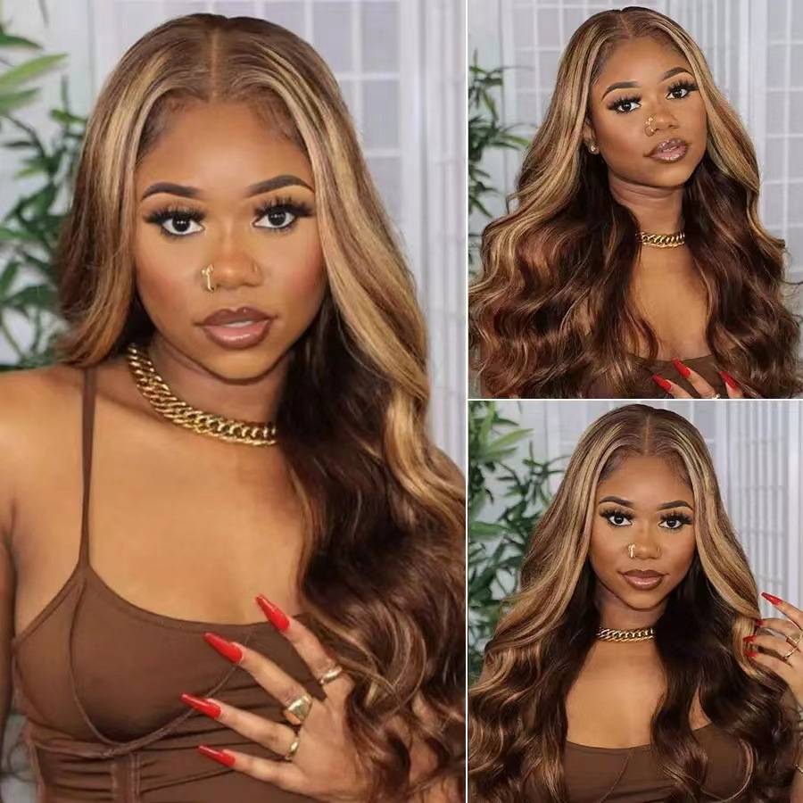 European and American ladies fashion brown dyeing long curly curly hair wig chemical fiber African large wave wig