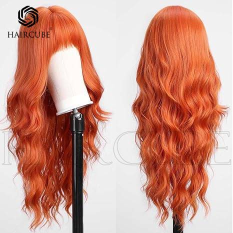 New women's wig European and American style wig orange bangs long wave curly hair