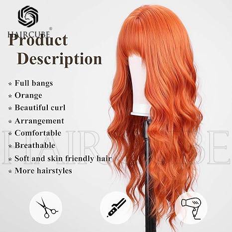 New women's wig European and American style wig orange bangs long wave curly hair