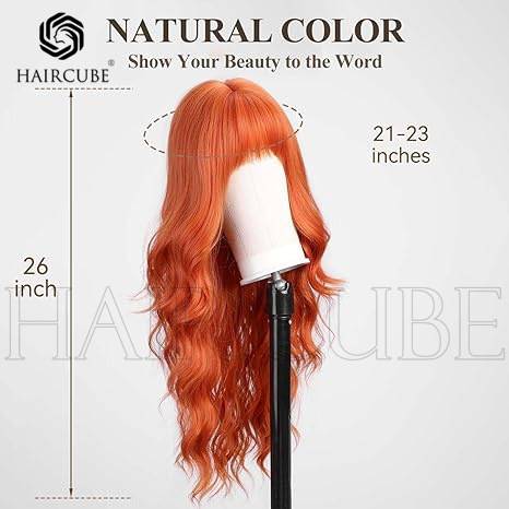 New women's wig European and American style wig orange bangs long wave curly hair