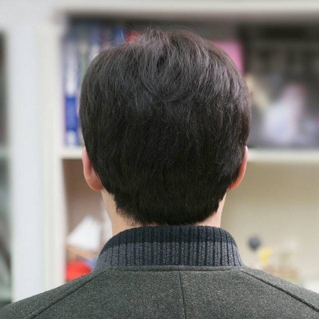 The whole male wig really hair middle -aged and elderly wig Men's short hair father bald wig Men's oblique Liuhai wig chemotherapy