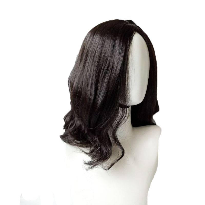 Manufacturer wholesale wig female medium long hair collarbone hair is divided into bangs temperament and face long curly hair.